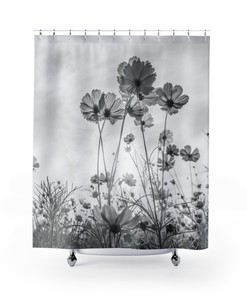 Disney Flower Cosmos Daisies Spring Shower Curtain in Black and White with a Vintage Touch