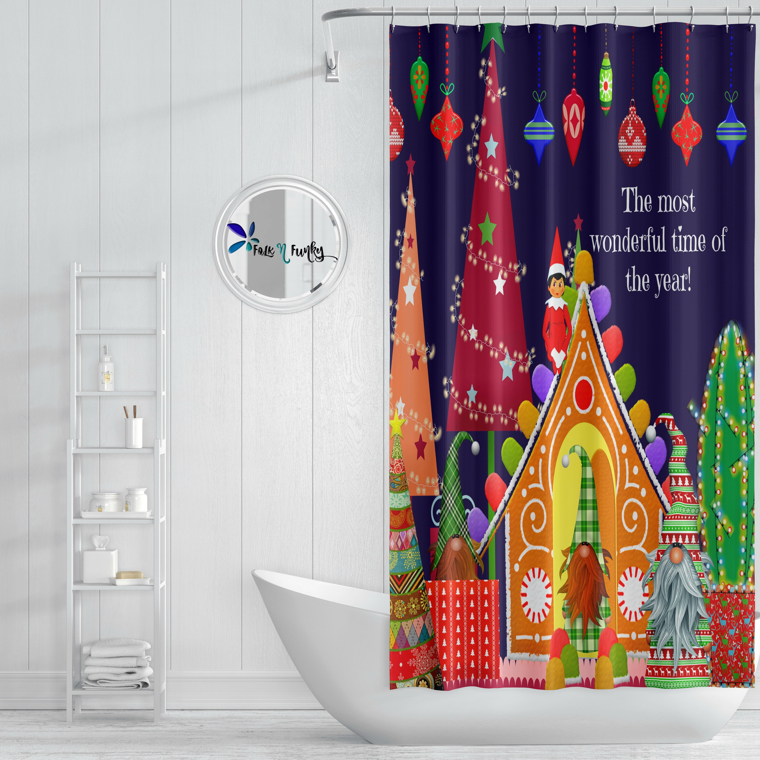 Disney Gnomes Christmas Shower Curtain for a Magical Holiday Bathroom Decor - Image 2