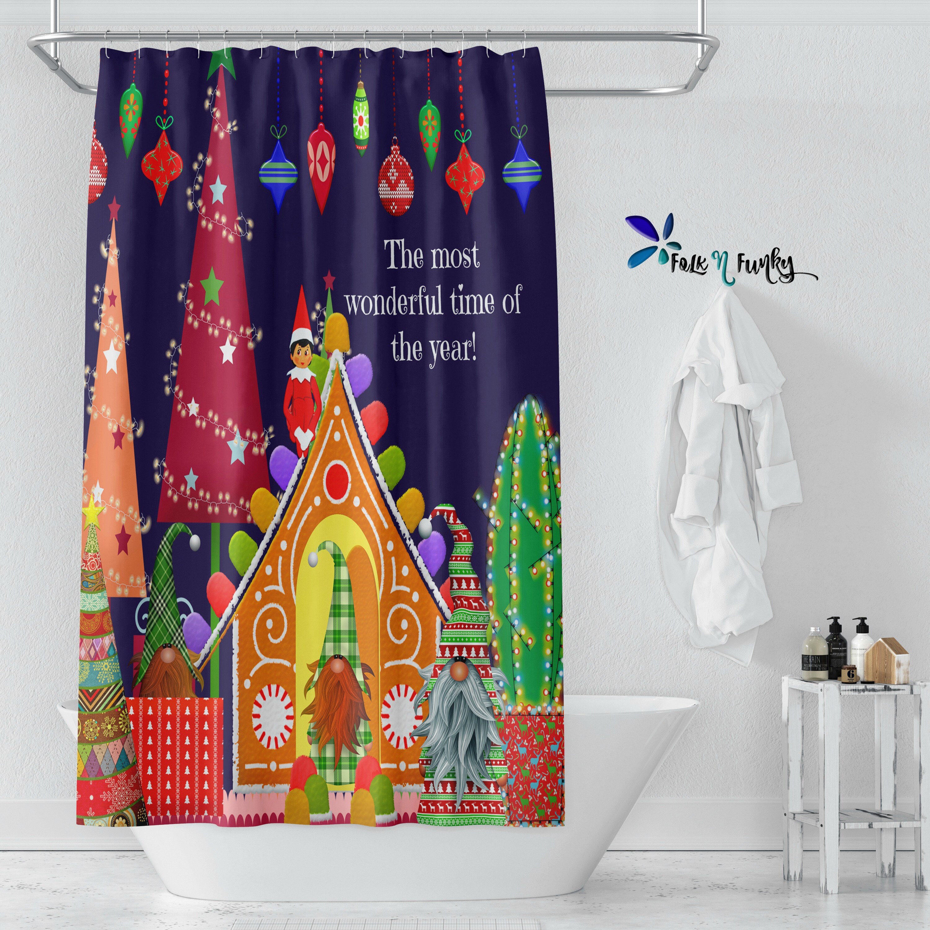 Disney Gnomes Christmas Shower Curtain for a Magical Holiday Bathroom Decor - Image 3