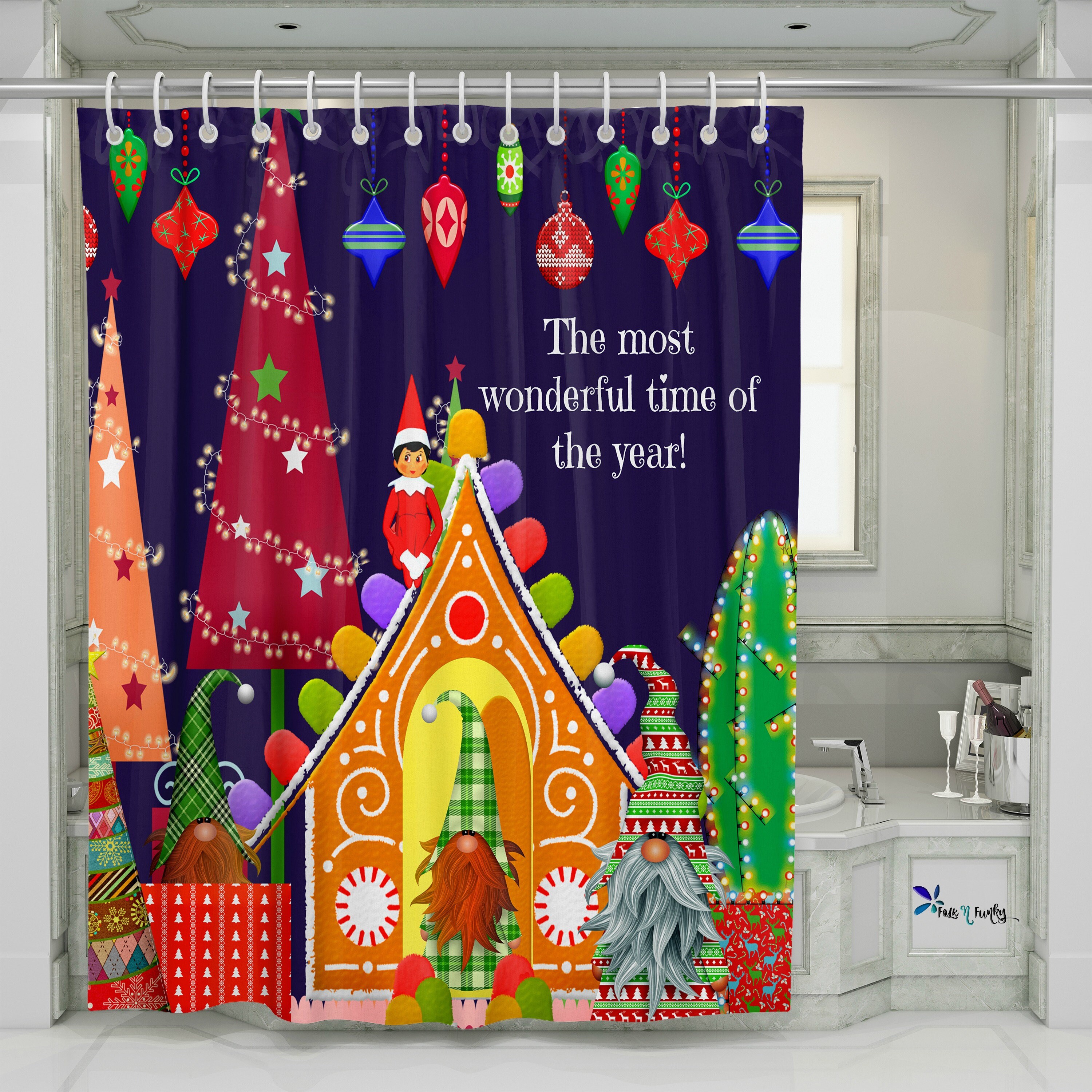 Disney Gnomes Christmas Shower Curtain for a Magical Holiday Bathroom Decor - Image 4
