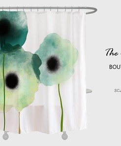 Disney Green Flower Shower Curtain, Ink Painting Flora Extra Thick Curtains with Hooks, Customized Sizes