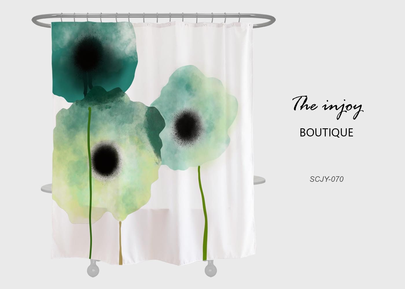 Disney Green Flower Shower Curtain, Ink Painting Flora Extra Thick Curtains with Hooks, Customized Sizes