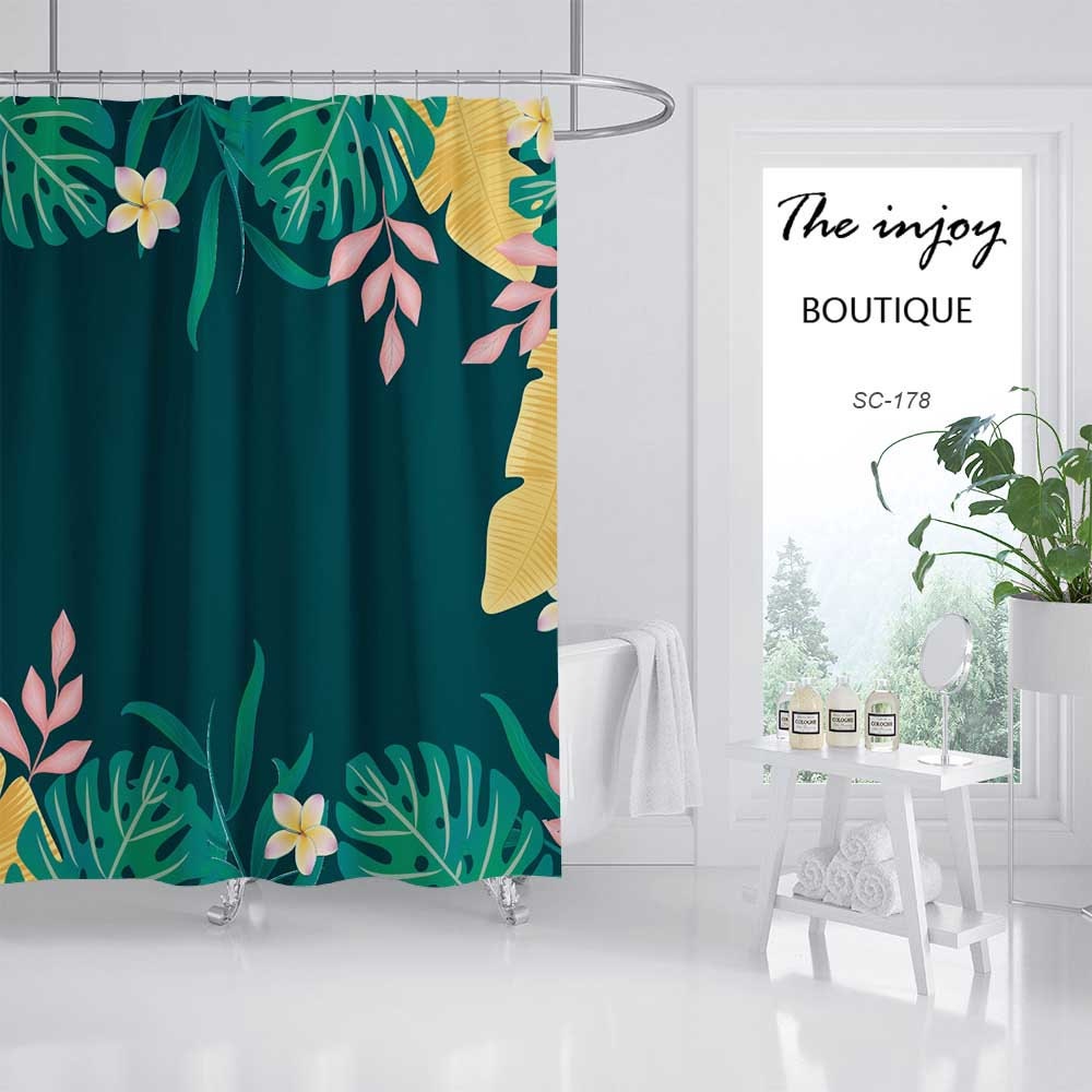Disney Green Leaves Flowers Shower Curtain, Tropical Leaf Bathroom Decor, Custom Size Shower Curtains - Image 2
