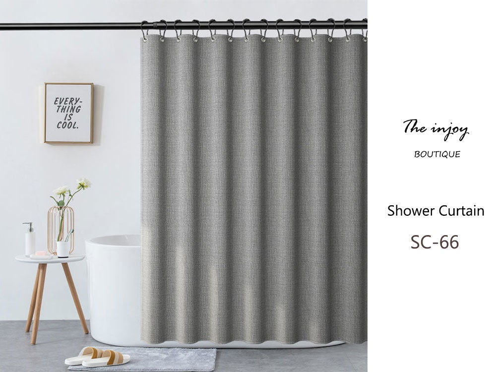 Disney Grey Linen Texture Polyester Extra Thick Shower Curtain, Perfect for a Minimalist Decor , Small Grommets Included