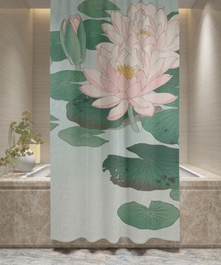 Disney Japanese Lotus Art Flower Shower Curtain, Vintage Bathroom Zen Print Decor, Artistic and Eco-Friendly Design