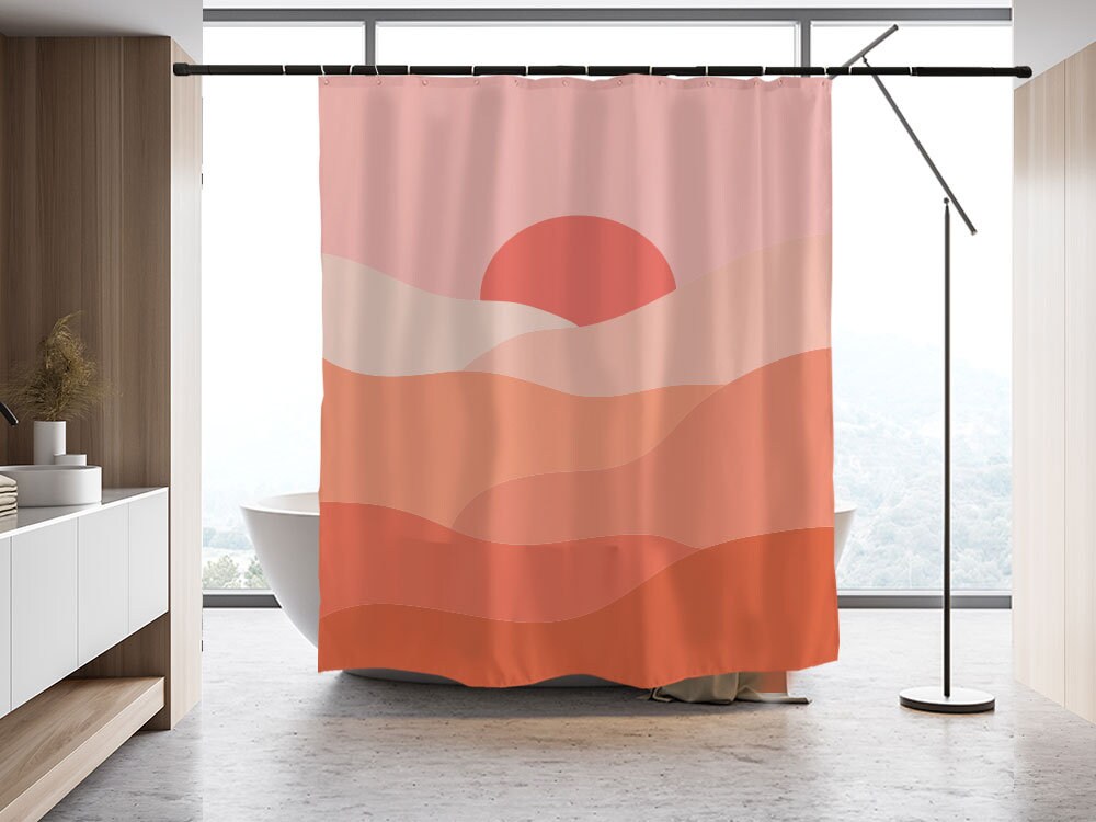 Disney Orange Sunset Sea Waterproof Shower Curtain with Hooks Included, a Landscape to Add Life to Your Bathroom Decor