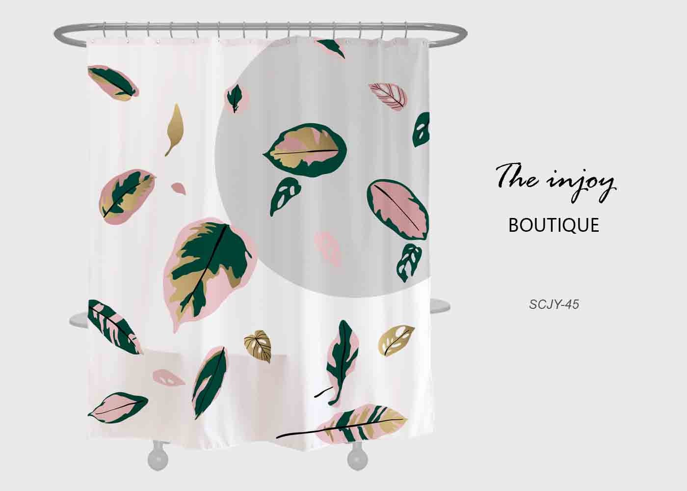 Disney Pink Green Leaves Shower Curtain for a Touch of Nature, Simple Potted Plants Design with Waterproof Fabric