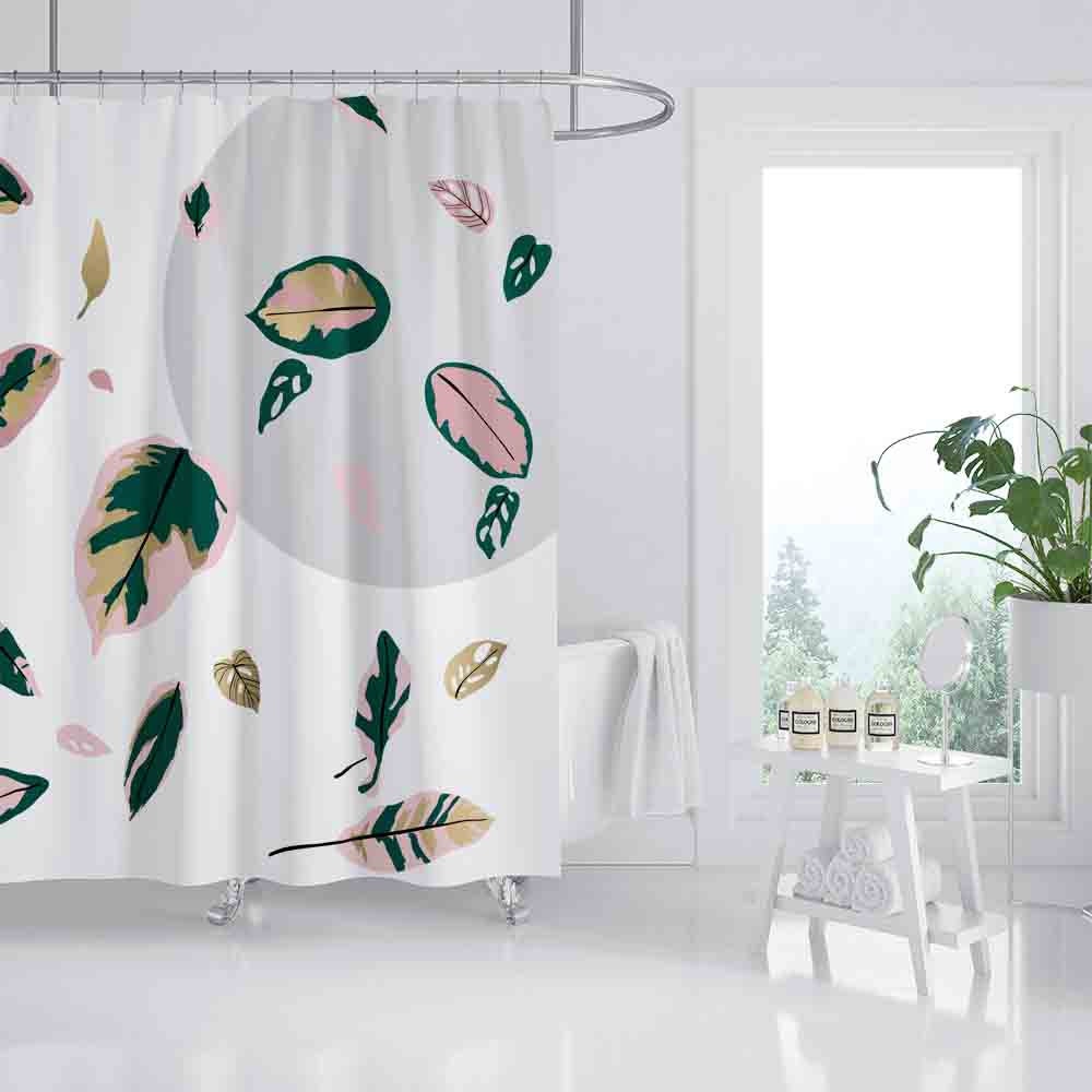 Disney Pink Green Leaves Shower Curtain for a Touch of Nature, Simple Potted Plants Design with Waterproof Fabric - Image 2
