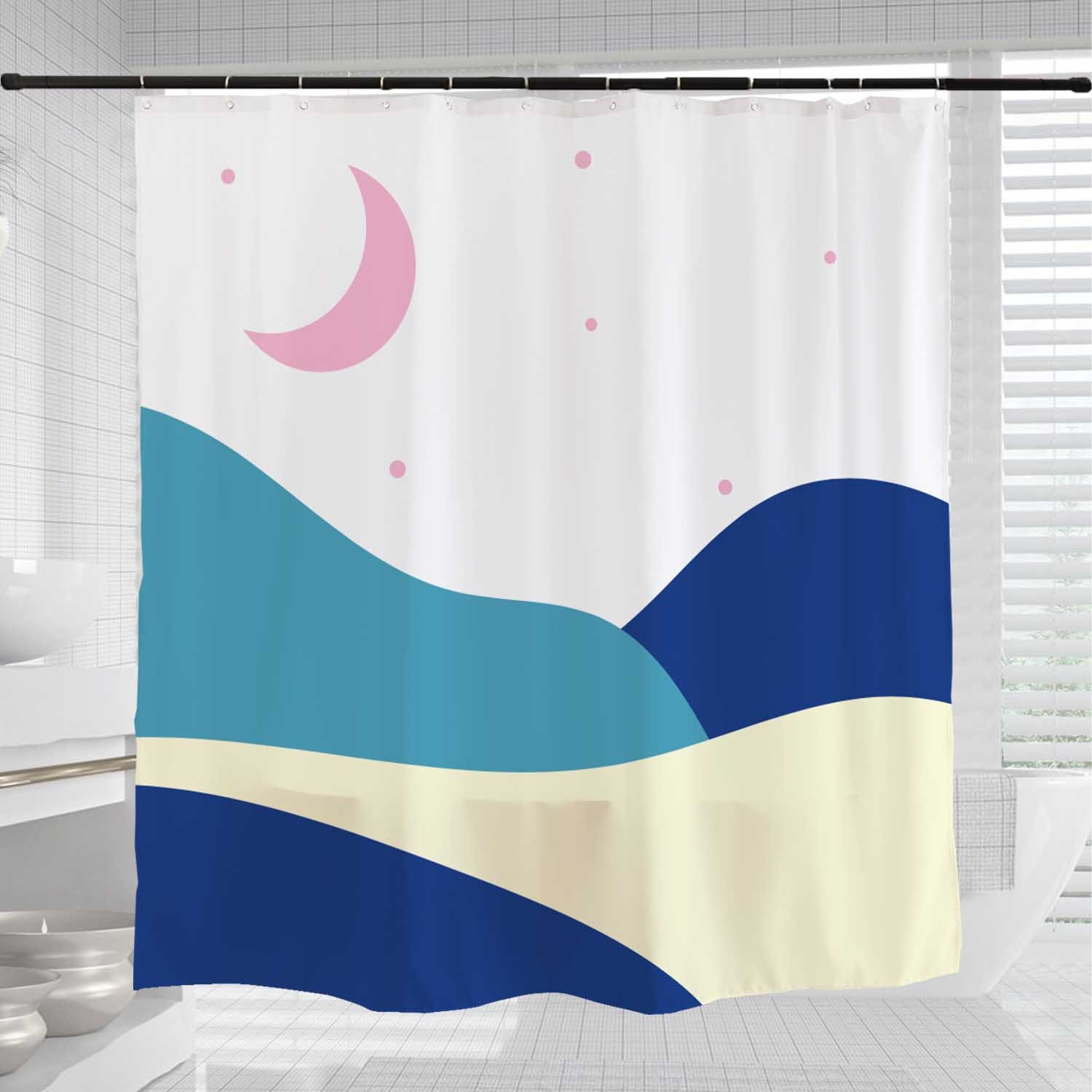 Disney Pink Moon Shower Curtain, a Colorful Desert Design with Waterproof and Washable Fabric - Image 3