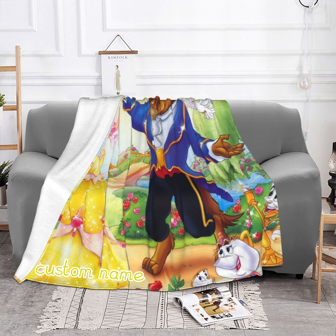 Disney Princess Beauty and the Beast Custom Name Double Layer Blanket Christmas Gift for Kids