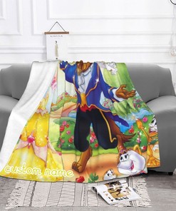 Disney Princess Beauty and the Beast Custom Name Double Layer Blanket Christmas Gift for Kids