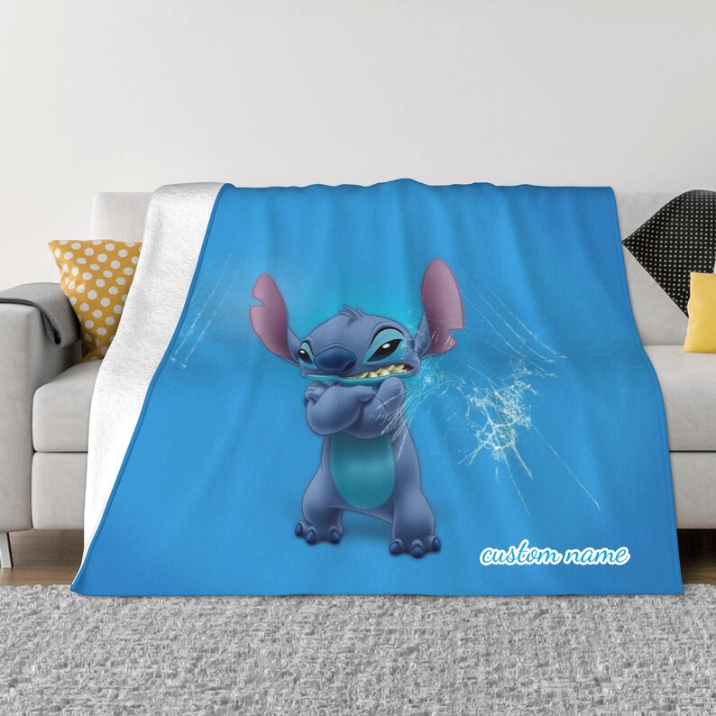 Disney Stitch Custom Name Printed 2-Layer Blanket - Soft Fleece Bedspread for Living Room, Bedroom or Sofa Covers - Image 2