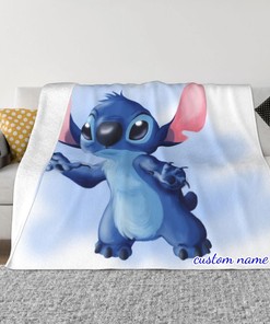 Disney Stitch Custom Name Printed 2-Layer Blanket - Soft Fleece Bedspread for Living Room or Sofa Covers
