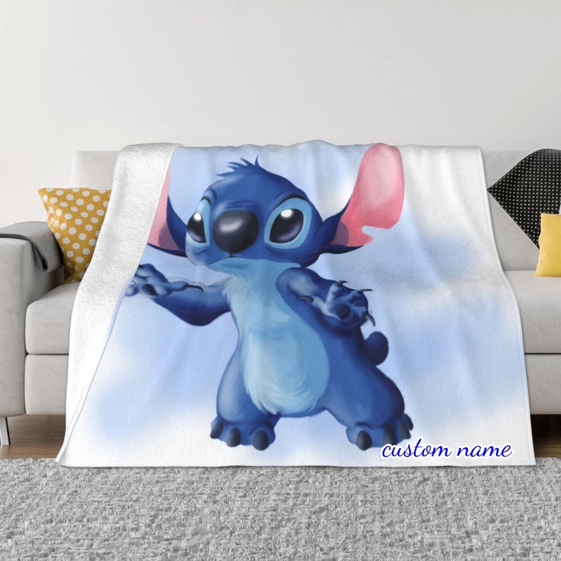 Disney Stitch Custom Name Printed 2-Layer Blanket - Soft Fleece Bedspread for Living Room or Sofa Covers - Image 2