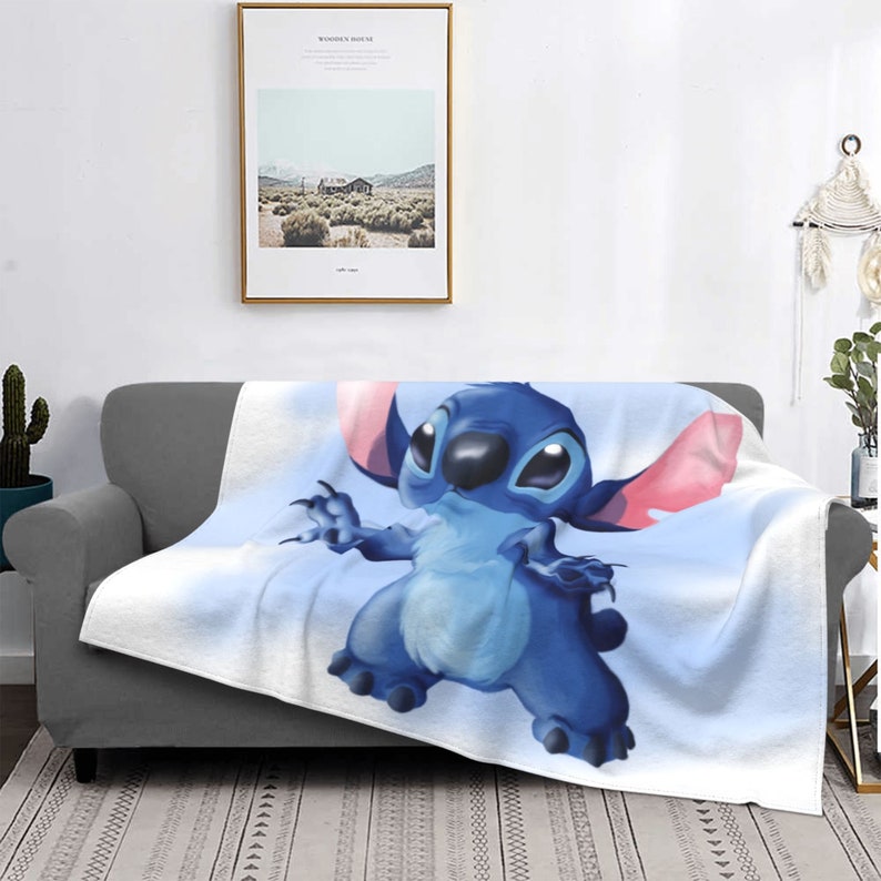Disney Stitch Custom Name Printed 2-Layer Blanket - Soft Fleece Bedspread for Living Room or Sofa Covers - Image 3