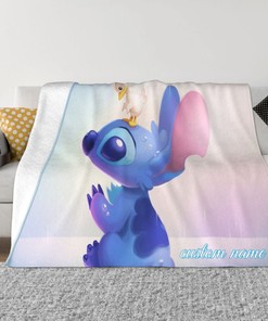 Disney Stitch Custom Name Printed Blanket - Two Layers Soft Fleece Bedspread for Living Room or Travel