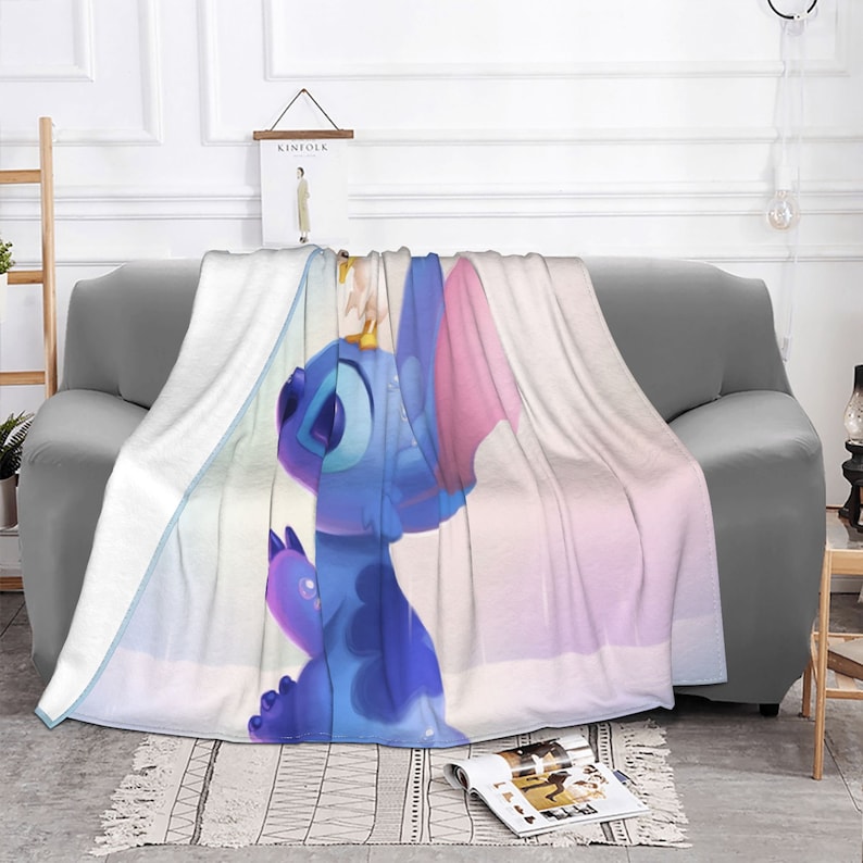 Disney Stitch Custom Name Printed Blanket - Two Layers Soft Fleece Bedspread for Living Room or Travel - Image 3