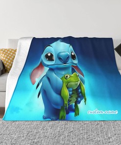 Disney Stitch Custom Name Printed Lightweight Blanket - Two Layers Soft Fleece Bedspread for Living Room, Bedroom Decor
