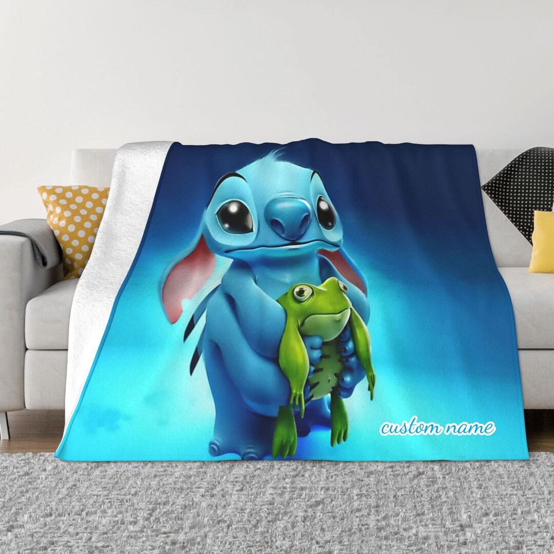 Disney Stitch Custom Name Printed Lightweight Blanket - Two Layers Soft Fleece Bedspread for Living Room, Bedroom Decor