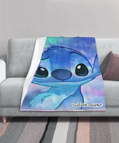 Disney Stitch Personalized Two Layers Blanket - Custom Name Printing Soft Fleece Bedspread for Living Room