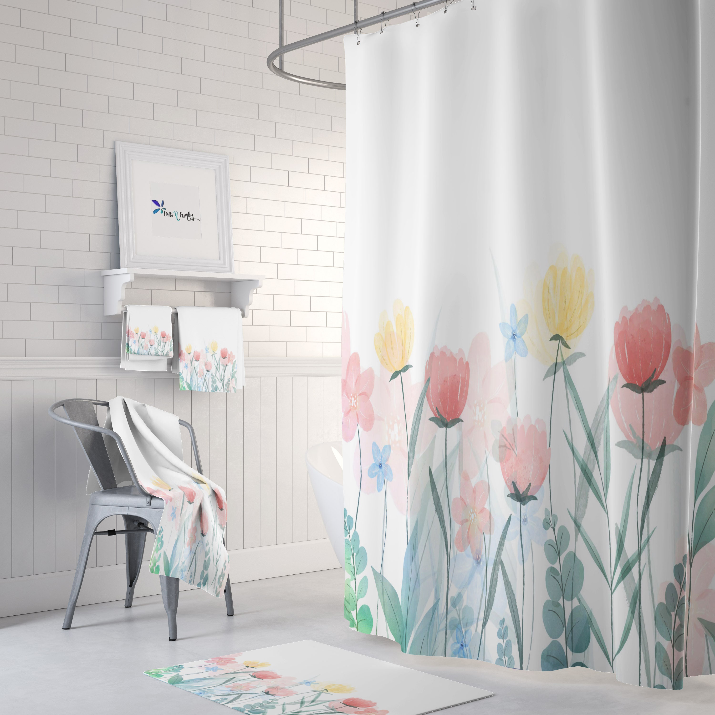 Disney Wildflower Shower Curtain, Bath Mat, Towel Options with Keywords At Home Shower Curtains