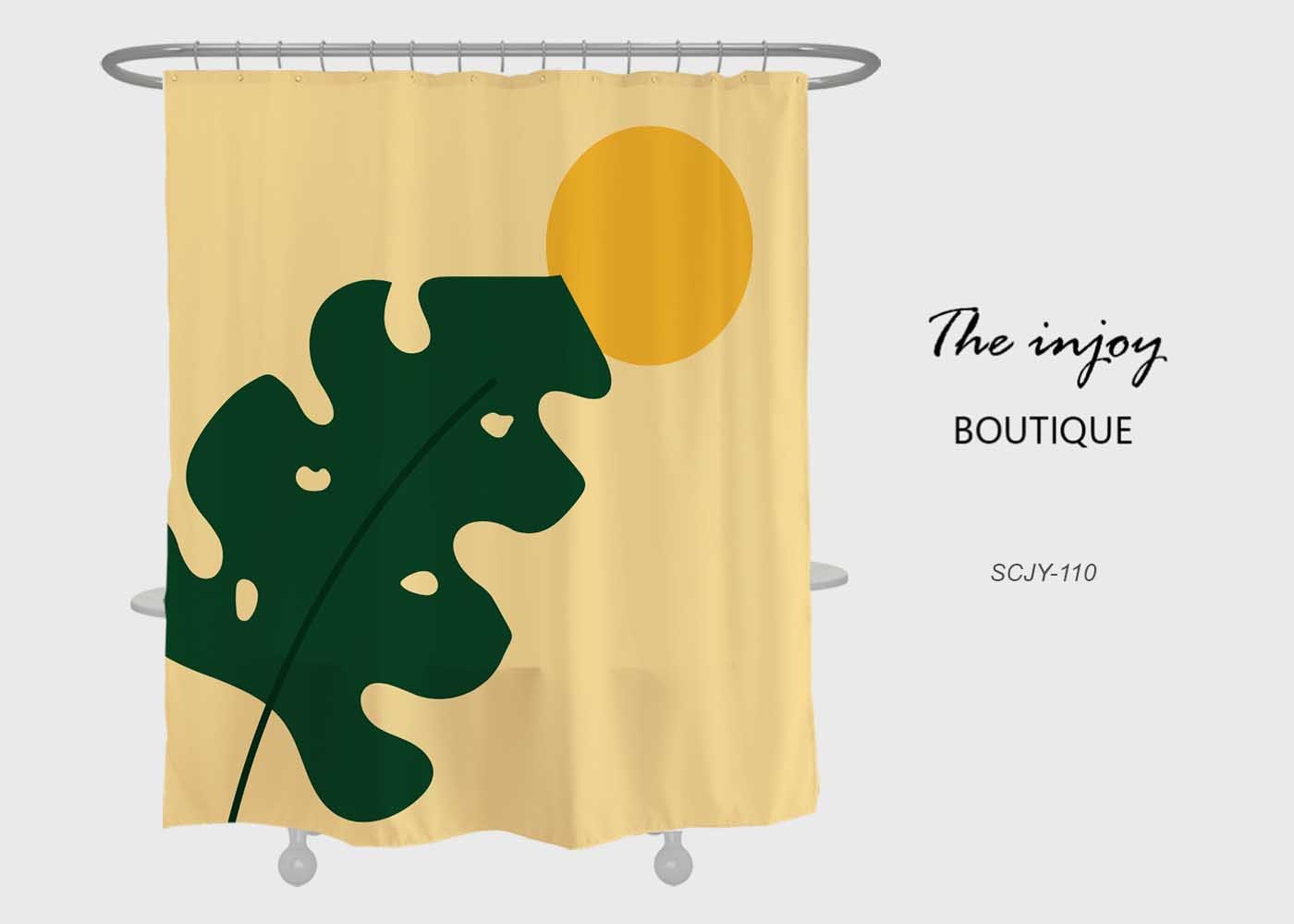 Disney Yellow Monstera Shower Curtain, Green Plant Design in Waterproof Fabric