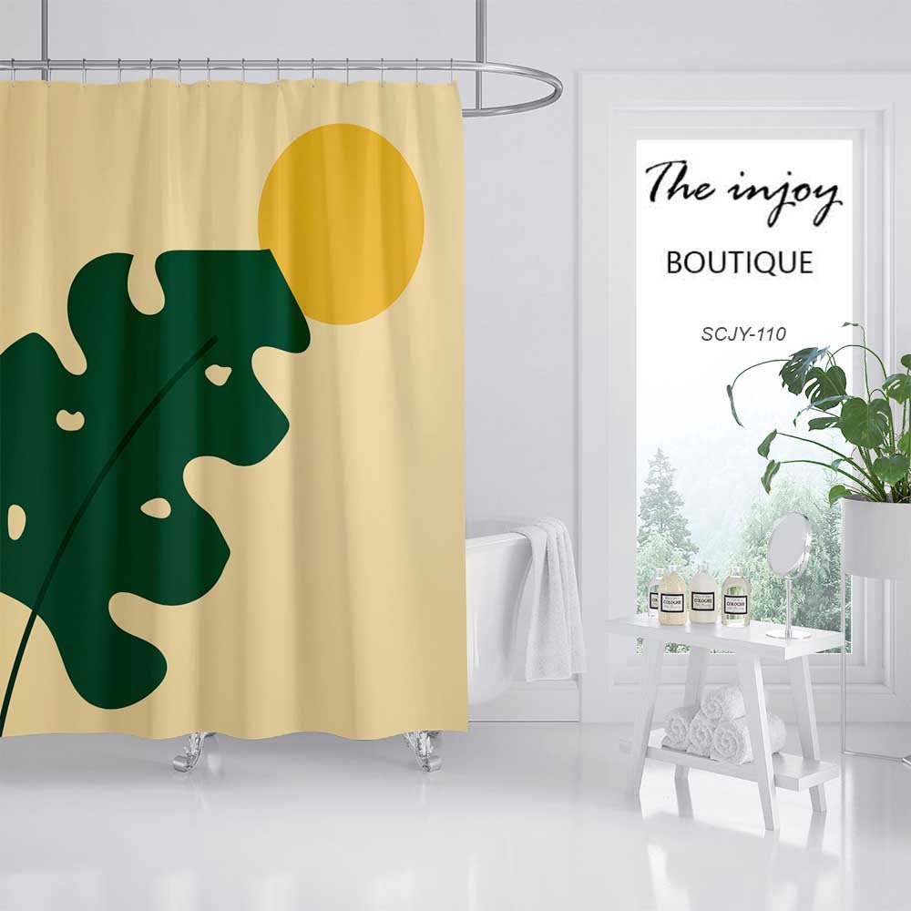 Disney Yellow Monstera Shower Curtain, Green Plant Design in Waterproof Fabric - Image 2