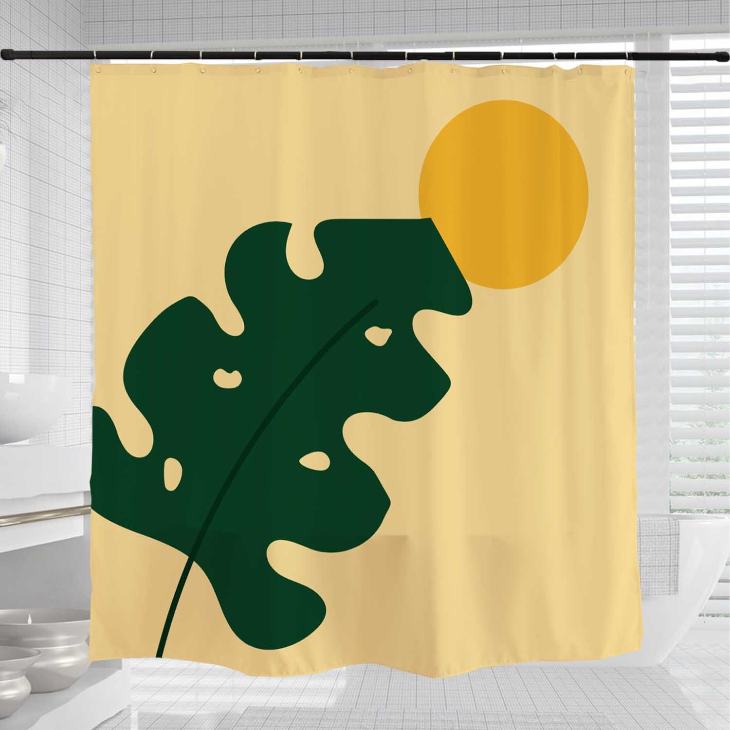Disney Yellow Monstera Shower Curtain, Green Plant Design in Waterproof Fabric - Image 3