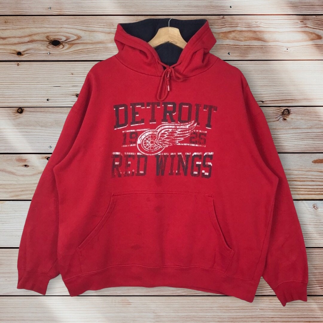 Distress Vintage Style Nhl Detroit Red Wings Pullover Hoodie Sweater Pullover