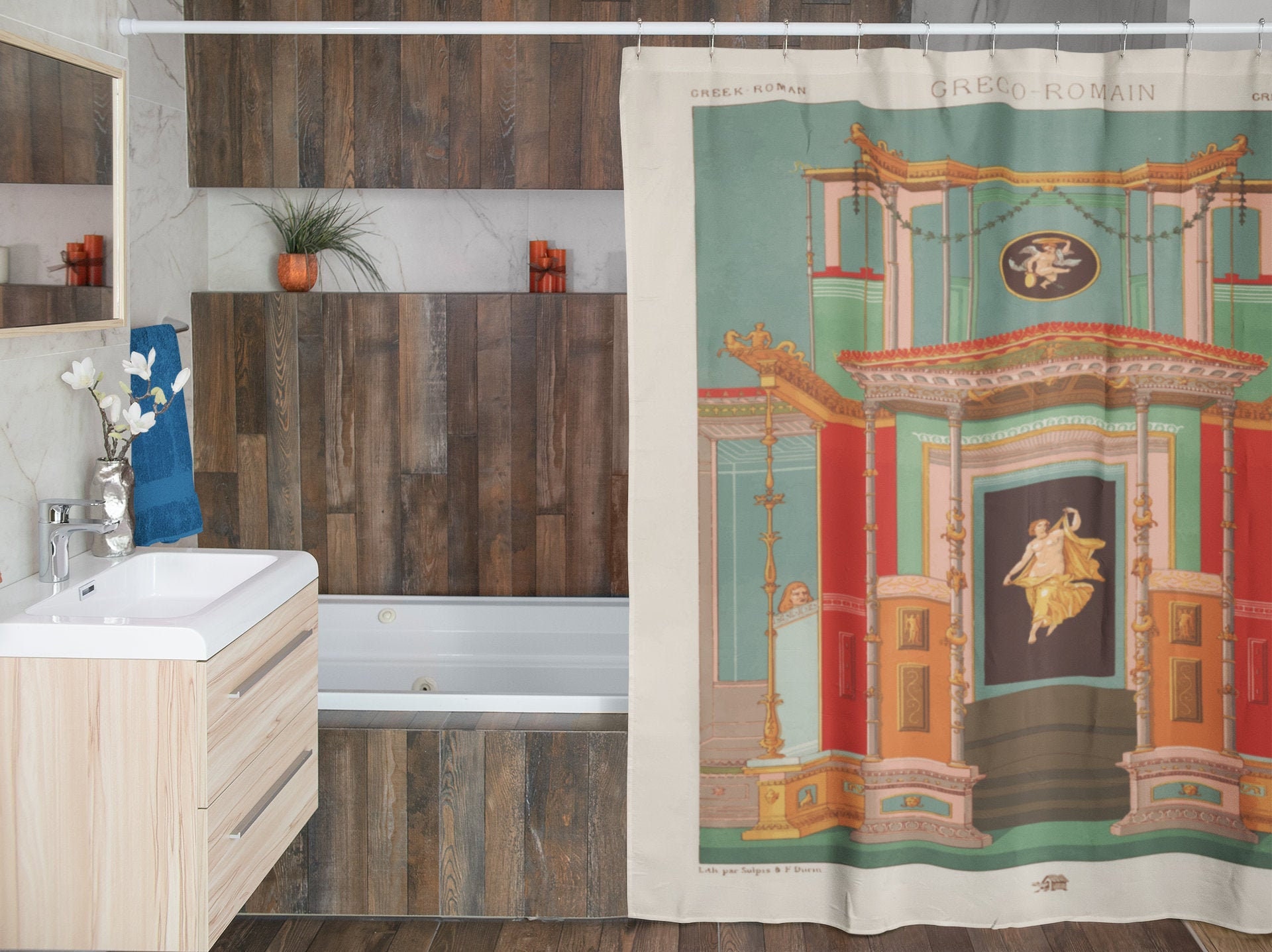 Divine Rome Greece Shower Curtain | Eco-Friendly Waterproof Bath Curtain | Divine Rome Greece Design - Image 2