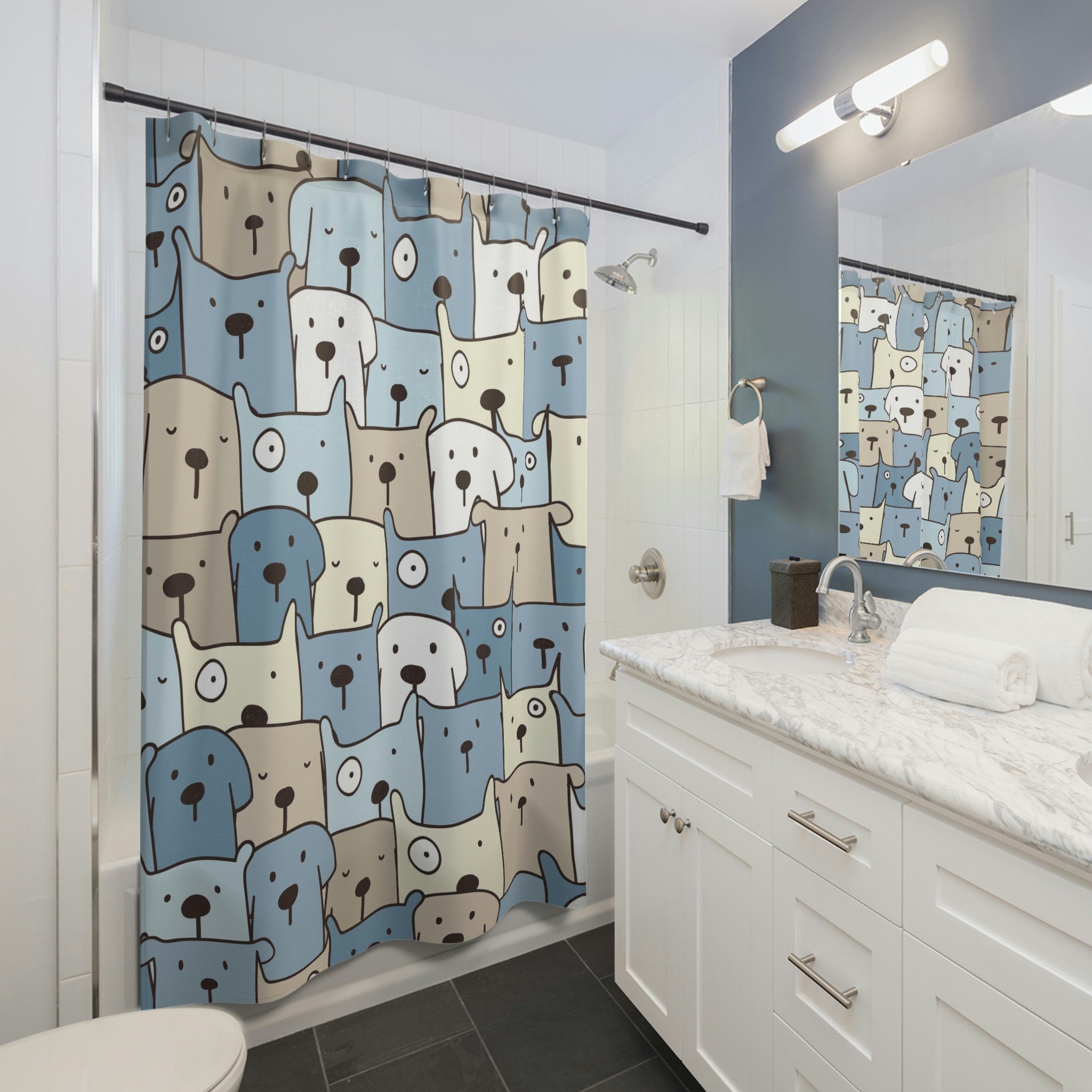 Dog Shower Curtain for Puppy Dog Lovers - Bathroom Accessories & Dog Lover Gift Included