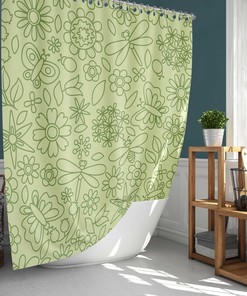Dragonfly Shower Curtain | Botanical Forest Flowers | Graphic Fabric Bathroom Curtain Set | Home Bath Decor
