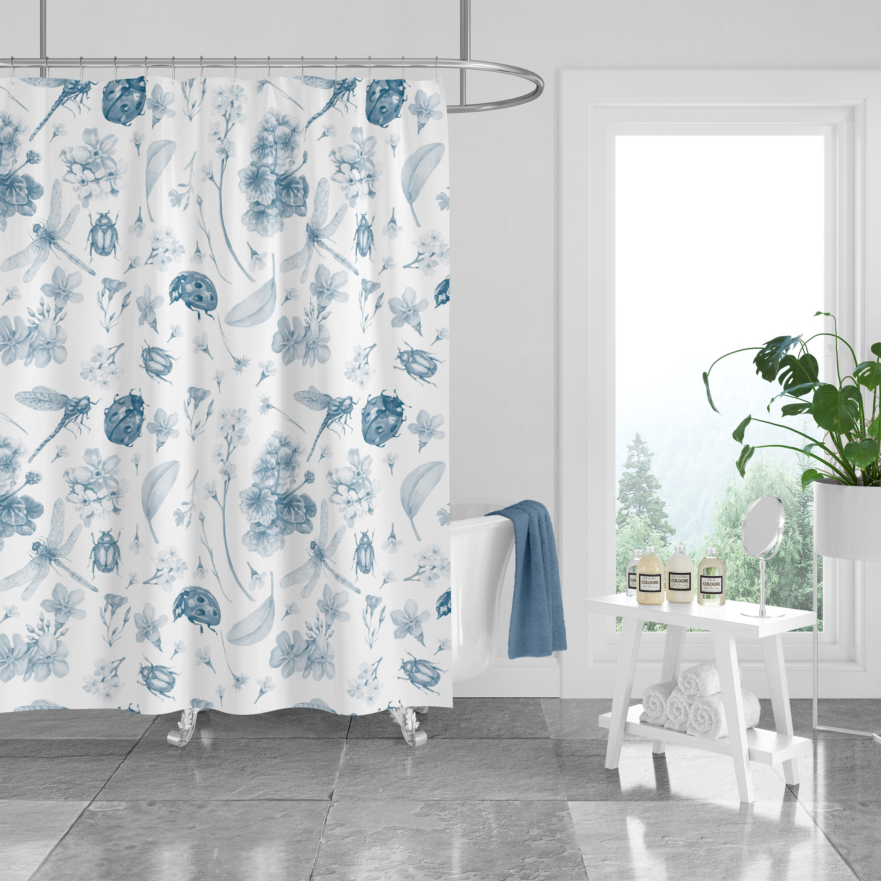 Dragonfly and Floral Shower Curtain - Beautiful Bath Curtain-Loving Bathroom Decor