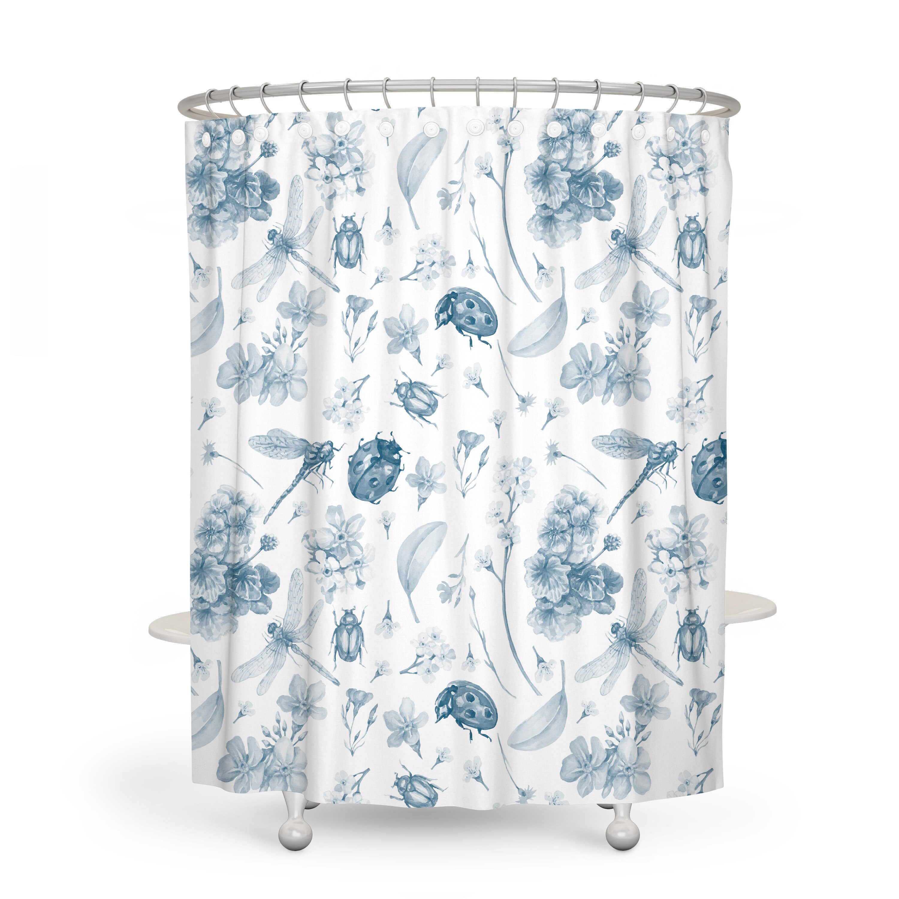 Dragonfly and Floral Shower Curtain - Beautiful Bath Curtain-Loving Bathroom Decor - Image 2