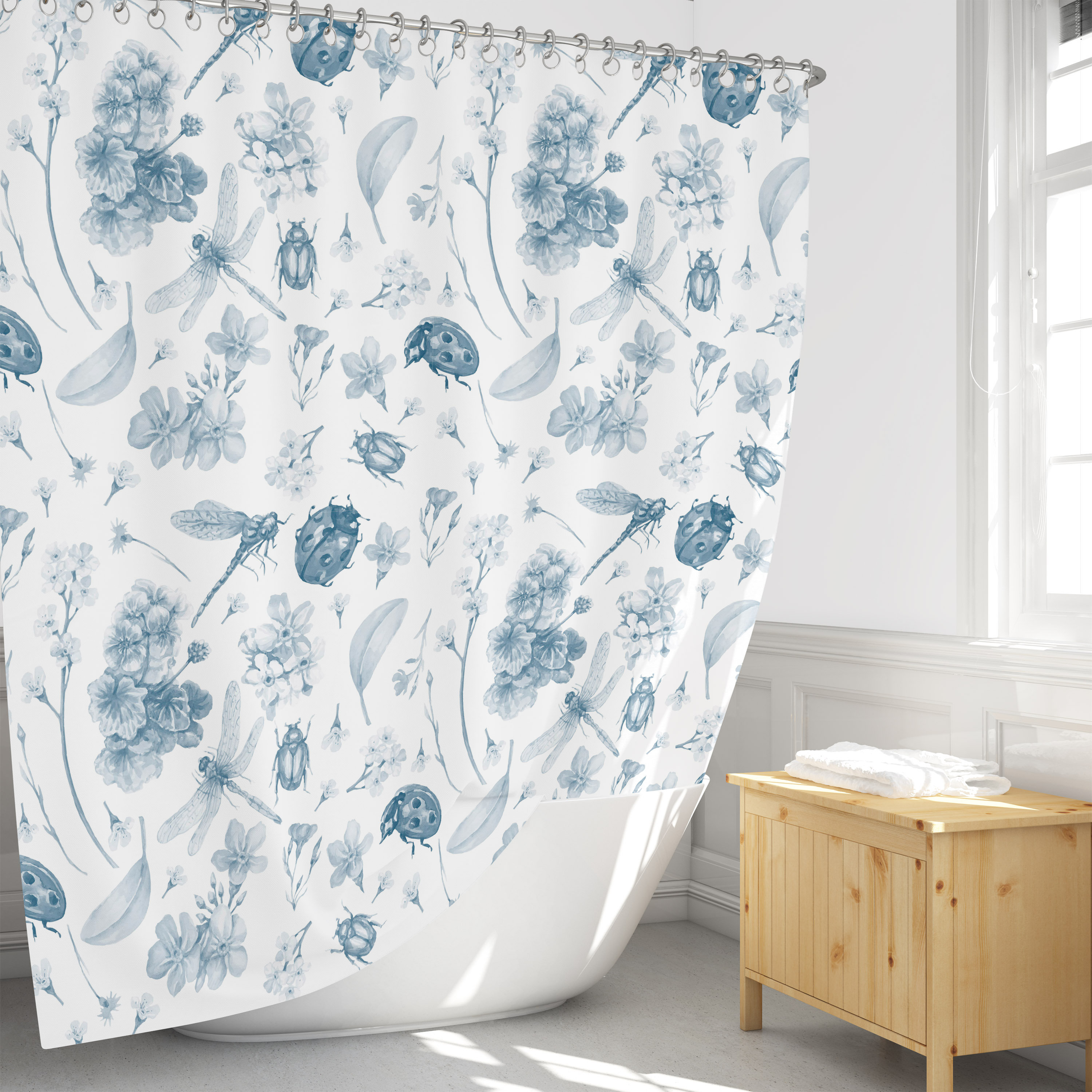 Dragonfly and Floral Shower Curtain - Beautiful Bath Curtain-Loving Bathroom Decor - Image 3