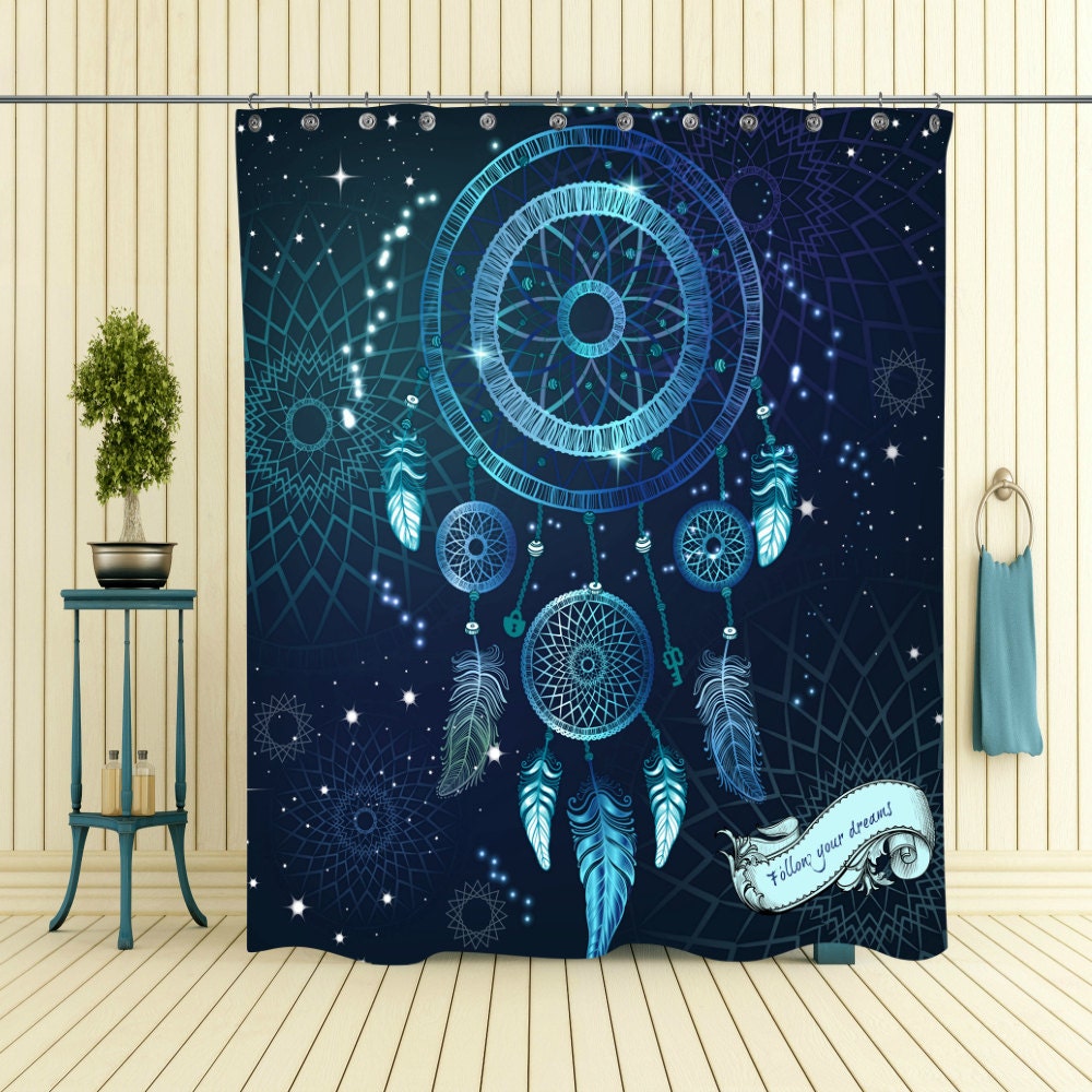 Dream Catcher Shower Curtain with Follow Your Dreams Galaxy Bath Accessories - Image 2