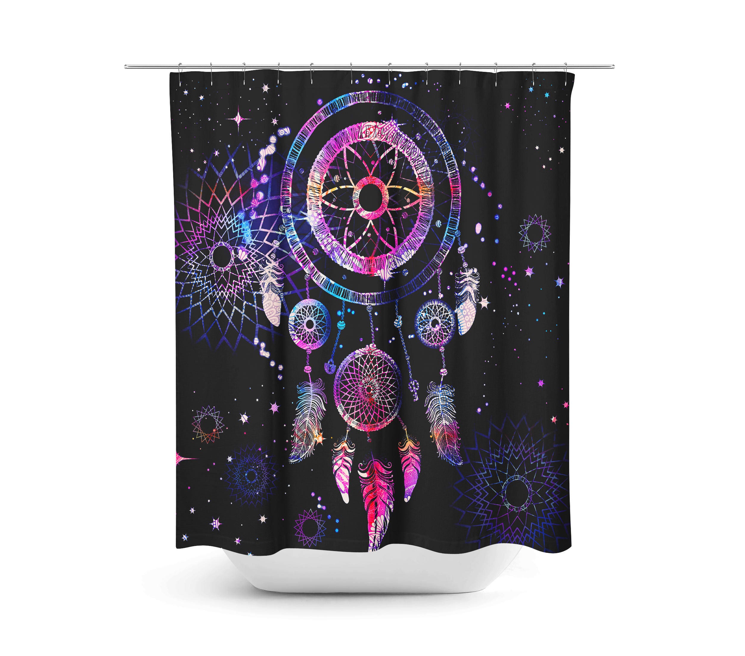 Dreamcatcher Boho Chic Shower Curtain, Bath Towels, Bath Mat with Travel Shower Curtain Print - Image 2