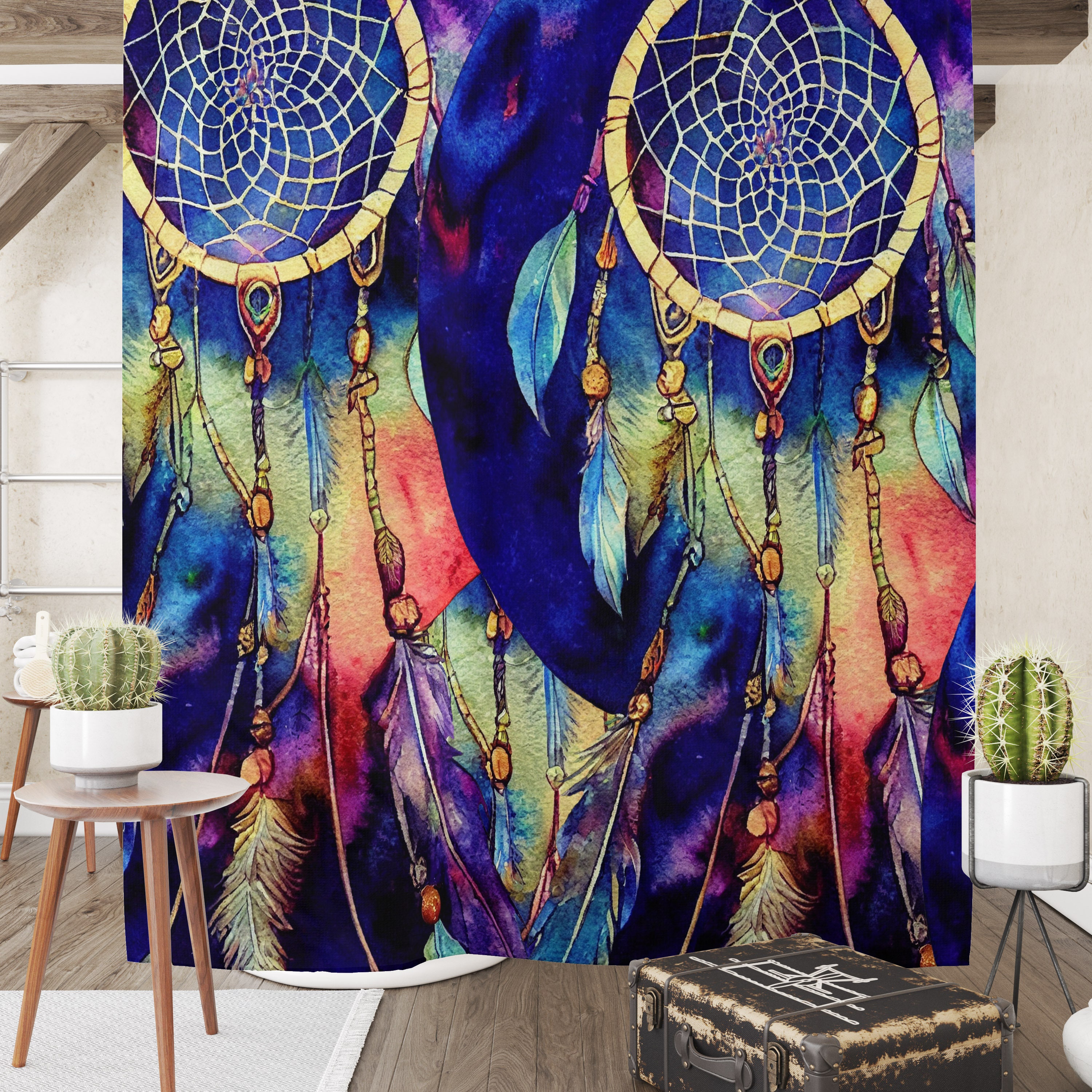 Dreamcatcher Collage Shower Curtain Set, Boho Bathroom Decor with Print Shower Curtain - Image 2