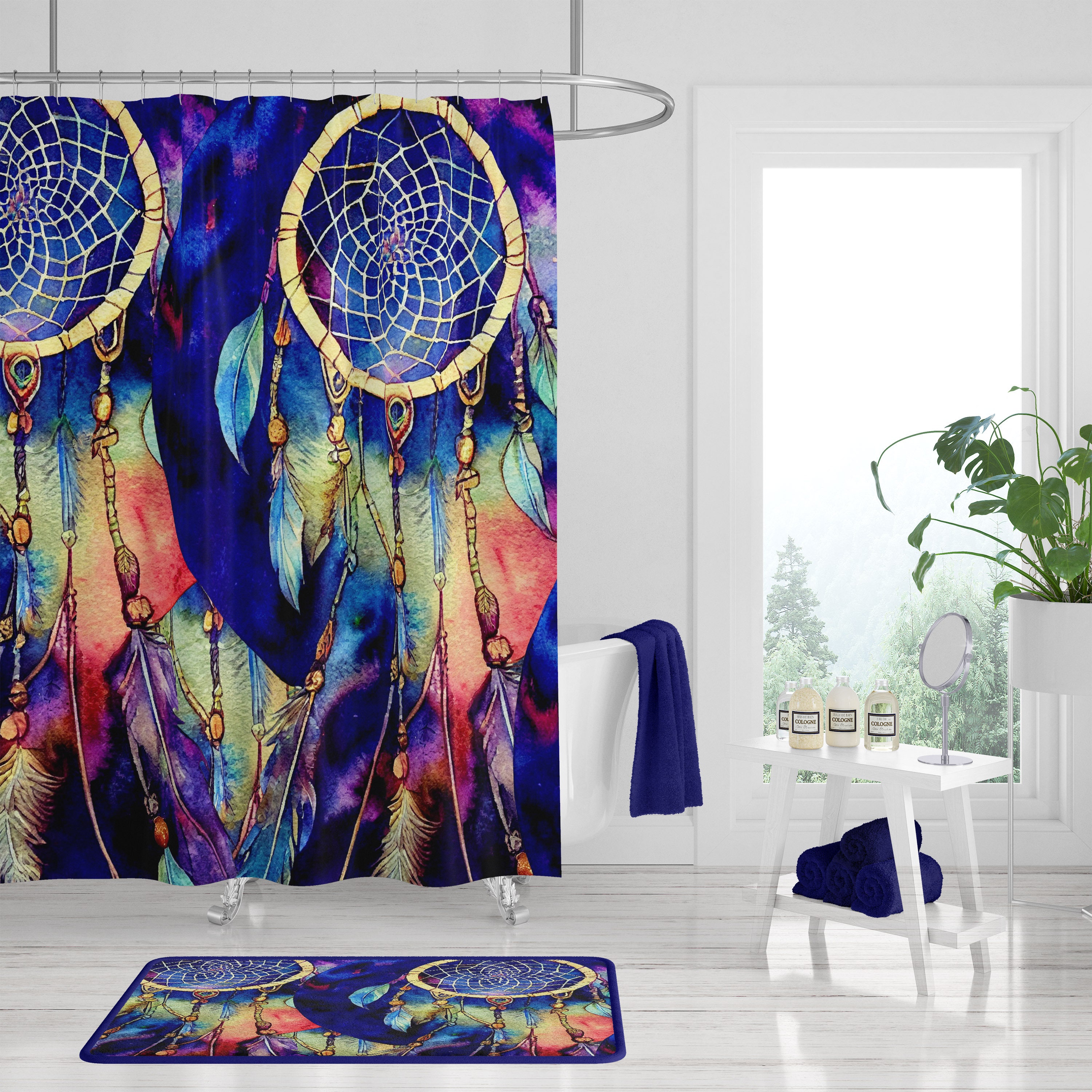 Dreamcatcher Collage Shower Curtain Set, Boho Bathroom Decor with Print Shower Curtain - Image 3