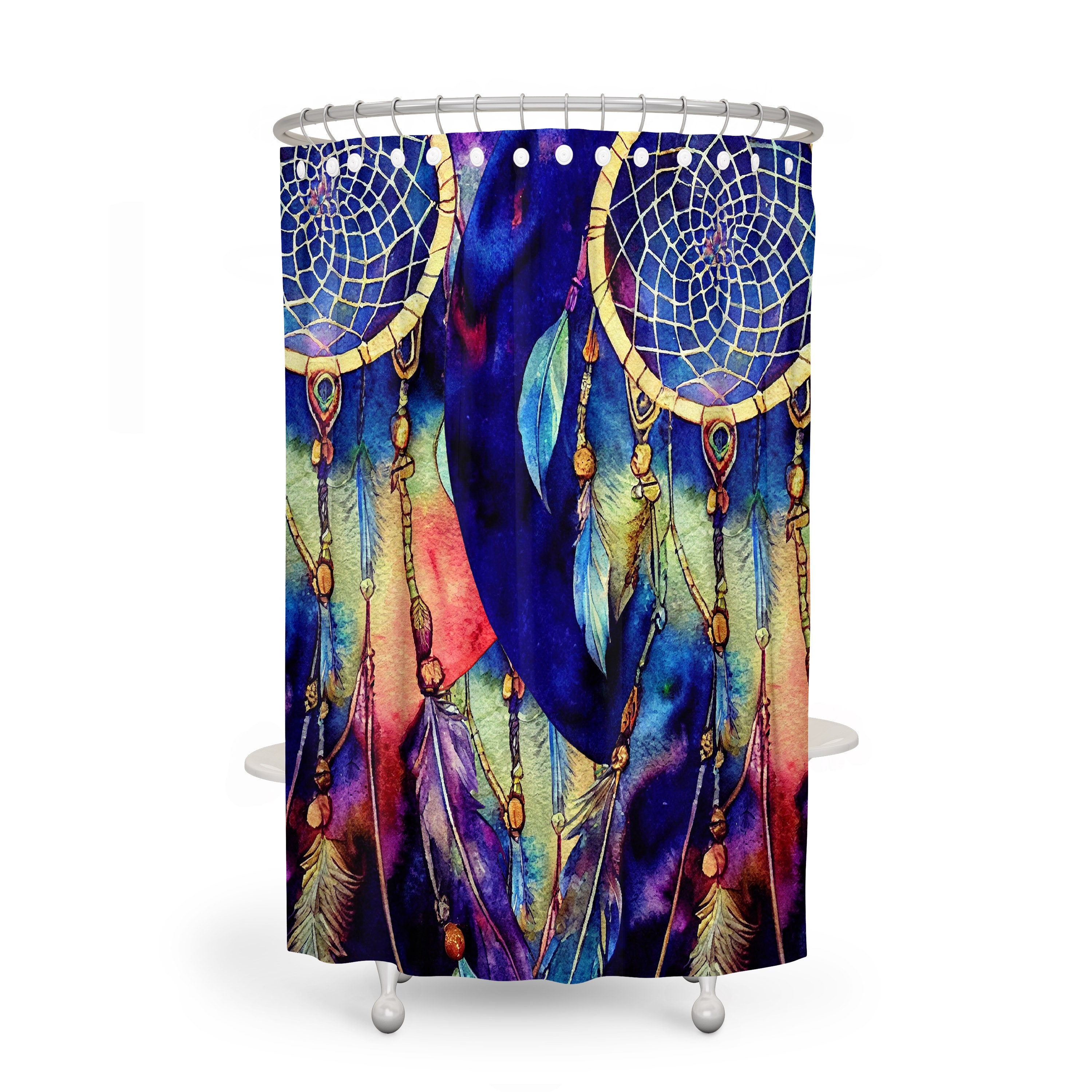 Dreamcatcher Collage Shower Curtain Set, Boho Bathroom Decor with Print Shower Curtain - Image 4