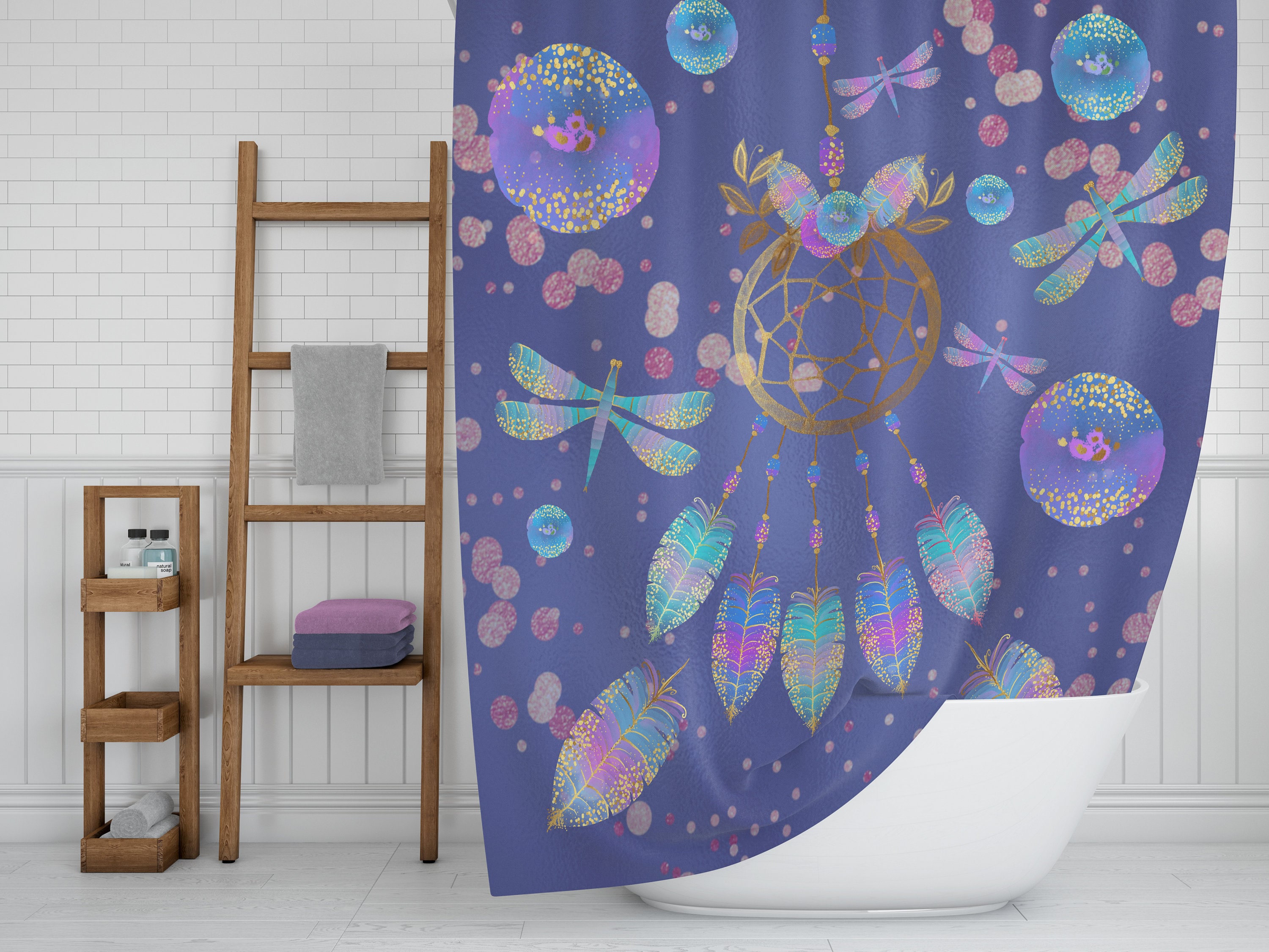 Dreamcatcher Shower Curtain Set with Bohemian Bath Decor - Image 3