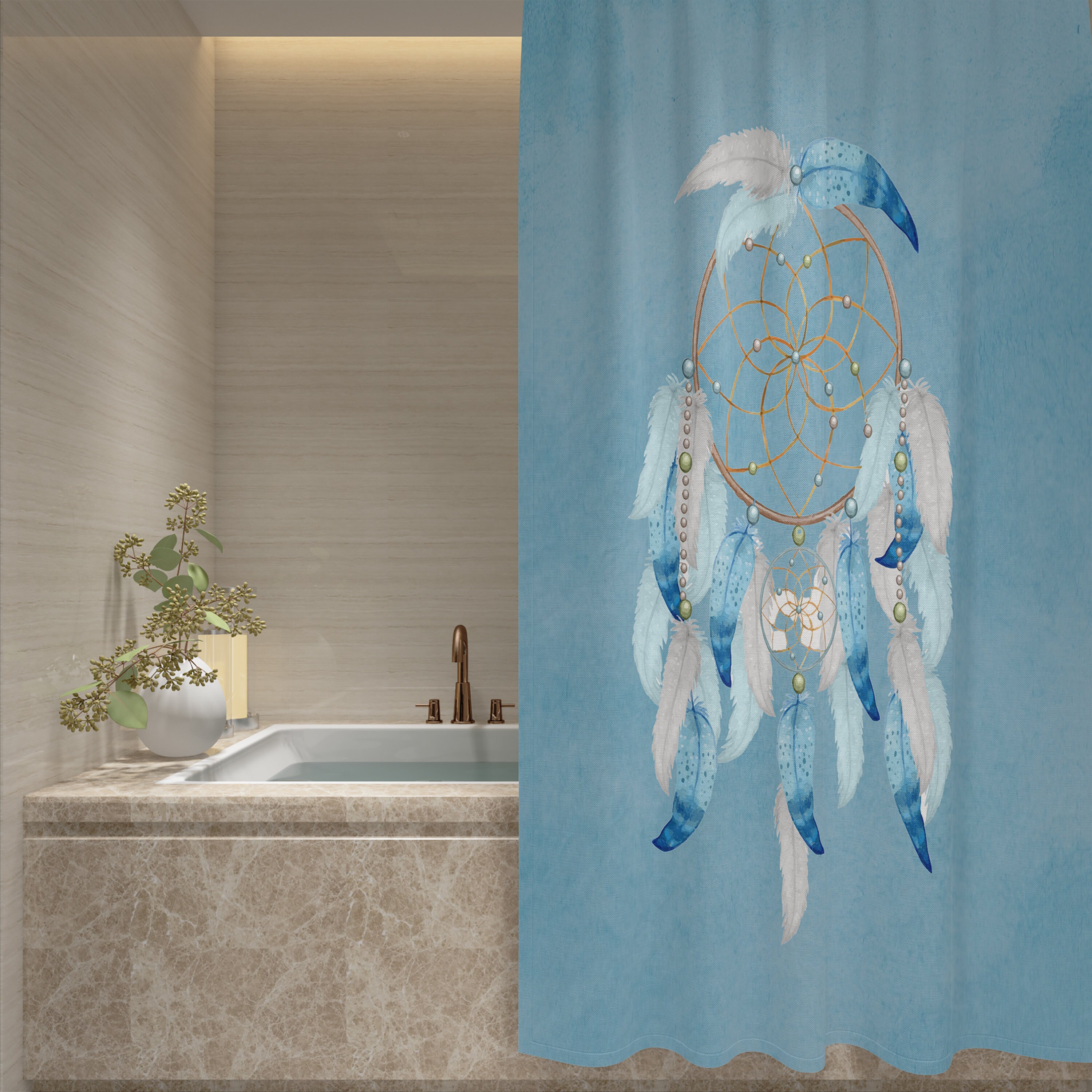 Dreamcatcher Watercolor Shower Curtain with Aqua Bath Accessories - Image 3