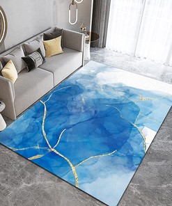 Dreamy Blue Gold Gradient Line Area Rug for Living Room in 70s Style