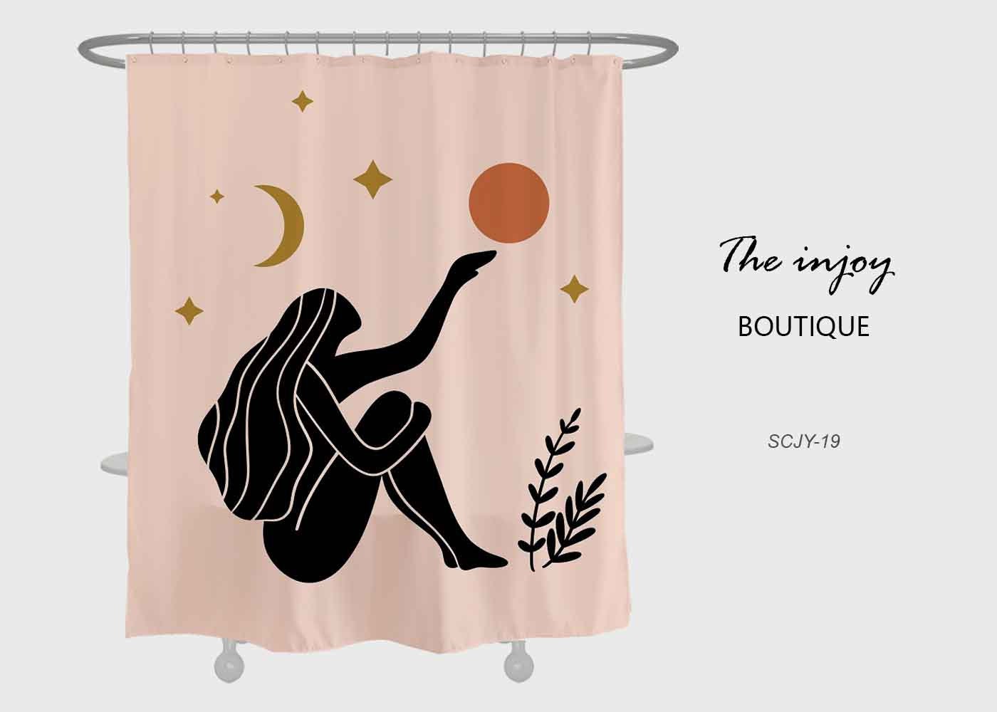 Dreamy Moon, Star, and Sun Girl Shower Curtain, Customized Sizes, Waterproof and Washable Bath Accessory