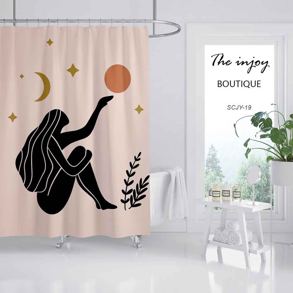 Dreamy Moon, Star, and Sun Girl Shower Curtain, Customized Sizes, Waterproof and Washable Bath Accessory - Image 2