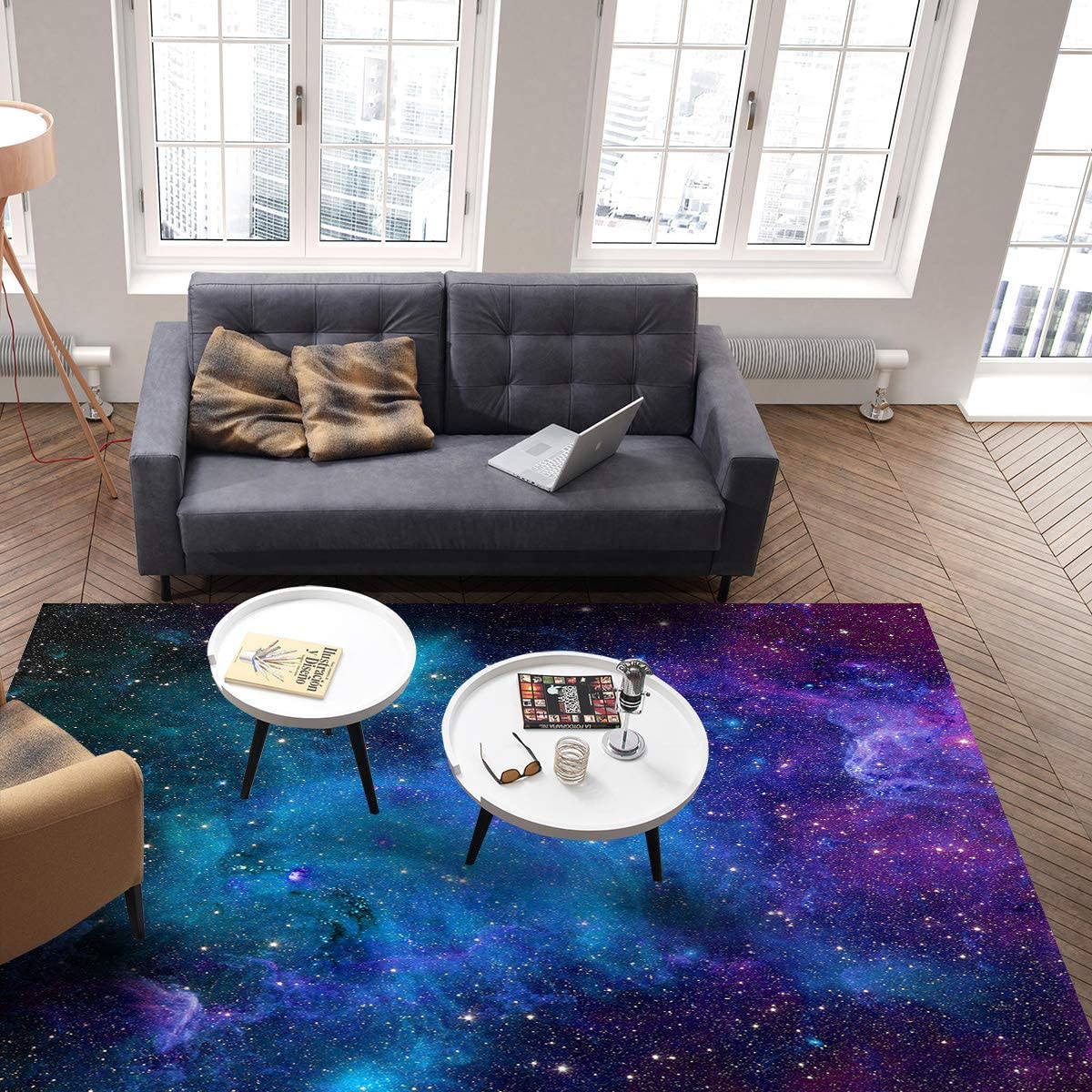 Dreamy Universe Purple Blue Starry Sky Area Carpet - Light Luxury Bedroom Rug with Non-Slip Bathroom Rugs Washable