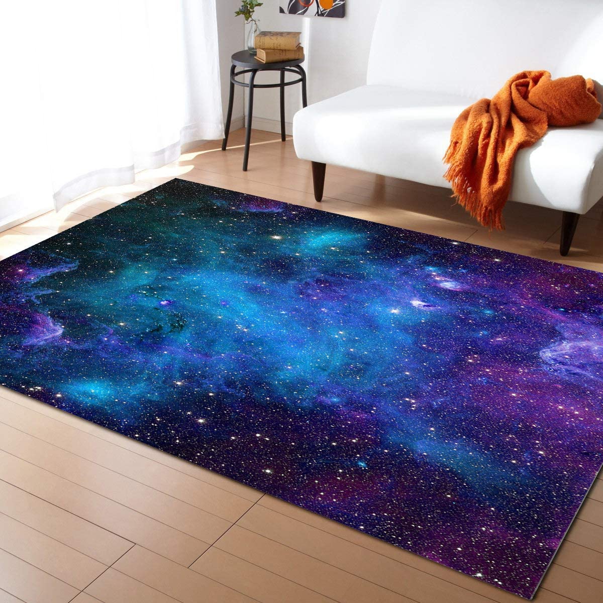 Dreamy Universe Purple Blue Starry Sky Area Carpet - Light Luxury Bedroom Rug with Non-Slip Bathroom Rugs Washable - Image 2
