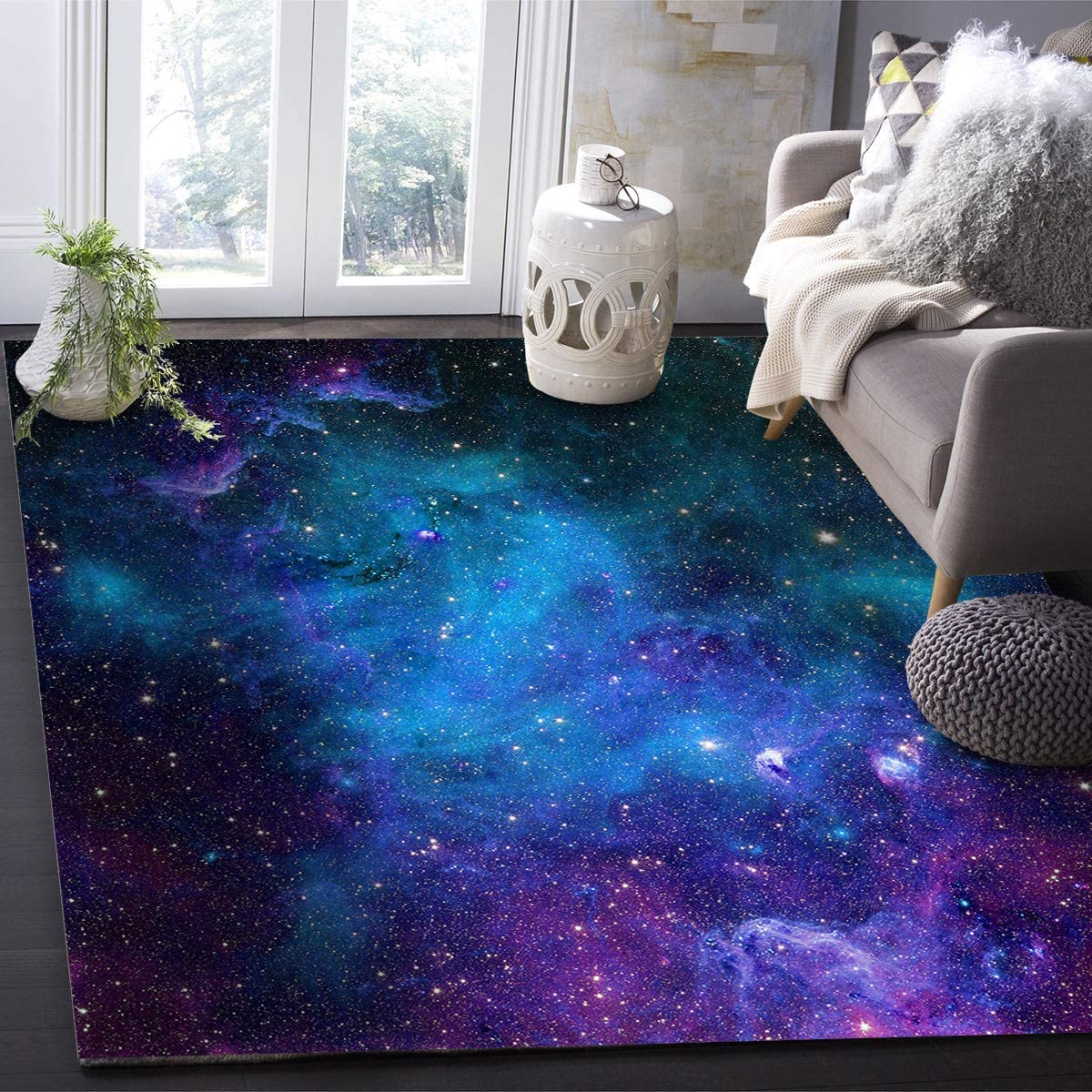 Dreamy Universe Purple Blue Starry Sky Area Carpet - Light Luxury Bedroom Rug with Non-Slip Bathroom Rugs Washable - Image 3