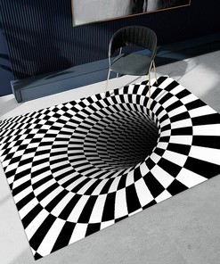 Durable 3D Illusion Trap Mat - Dynamic White and Black Carpet for Your Home
