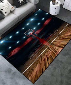 Durable Basketball Court Area Rug for Boys' Room - Printed Design with Non-Slip Rubber Backing
